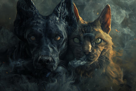 Cat and dog in smoke. Cat and dog in the smoke.