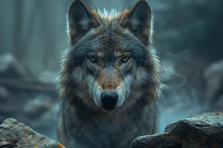Wolf in the forest, portrait of a wolf in the forest.