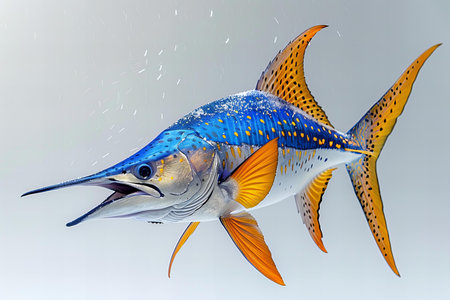 Blue marlin fish on a gray background. Side view. 3d renderingの写真素材