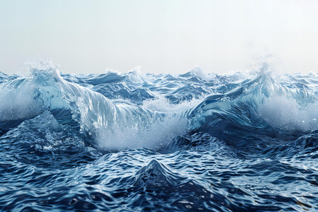 Blue ocean wave with splashes of water. 3d render illustration