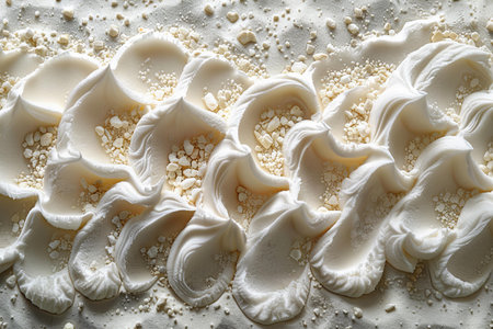Cream cake with white frosting, close-up. Backgroundの写真素材