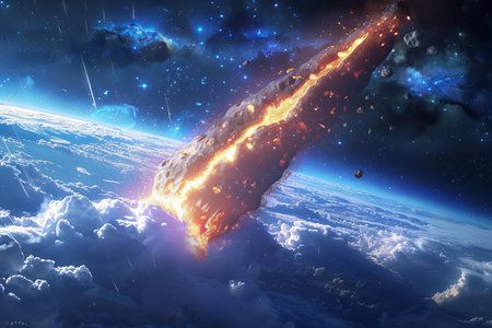 3D illustration of a meteorite crashing into the earth in space