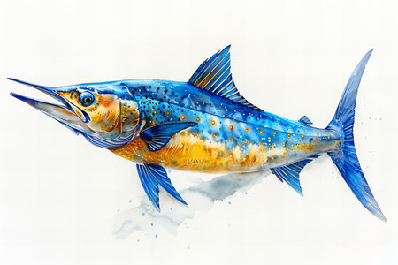 Blue marlin fish isolated on white background. Watercolor painting.の写真素材