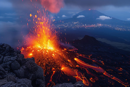 Volcanic eruption at Mount Vesuvius, Naples, Italy