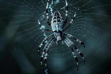 Spider on the web in the forest. Macro. Shallow depth of field.