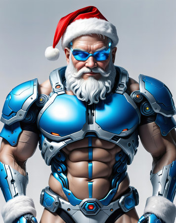 Cyborg in a suit of Santa Claus. 3D rendering.の写真素材