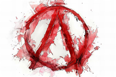 Red stop sign on a white background with blood splashes and stainsの写真素材