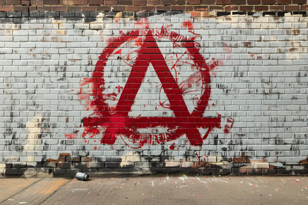 Graffiti on a brick wall in the city. Street art concept.の写真素材