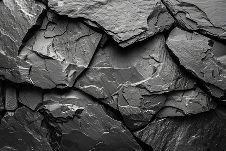 Black stone wall with cracks and scratches. Abstract background and texture for design.