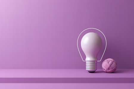 Light bulb and ball of yarn on purple background. 3D renderingの写真素材