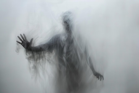 Creepy ghost in the fog. Horror movie. Halloween.