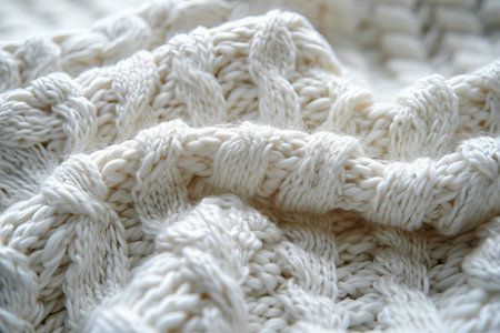 White knitted wool texture background. Close up of white knitted fabric.