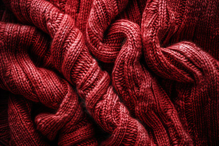 Red knitted wool scarf. Background and texture. Toned.