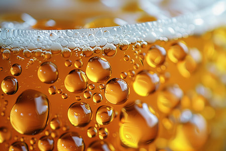 Close-up of beer bubbles with shallow depth of field. Abstract background.