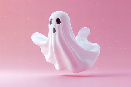 Halloween ghost isolated on pink background. 3d render illustration.