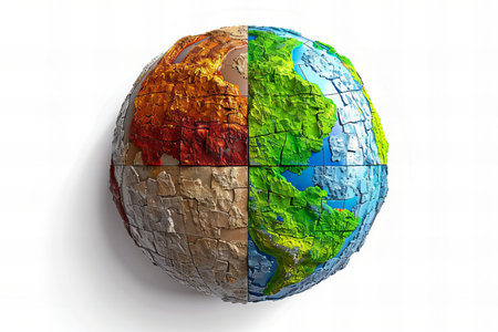 Earth planet with continents and oceans. 3D render illustration on white background.
