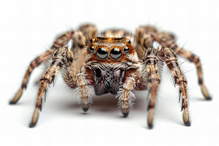jumping spider close up on white background.