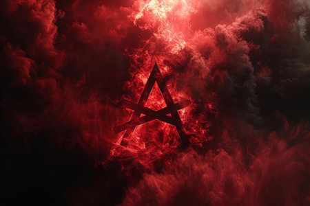 Red smoke in the form of the letter A on a dark background
