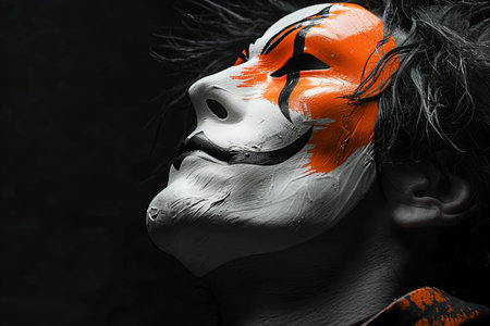 Portrait of a young man with painted face. Halloween theme.