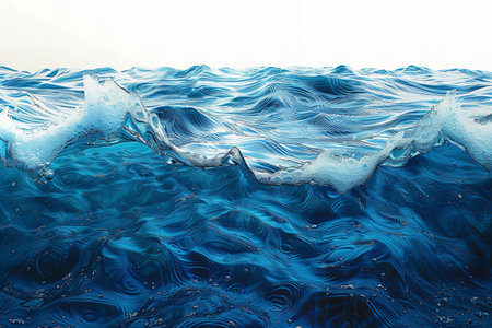 Blue water surface with ripples and waves. 3d render illustration