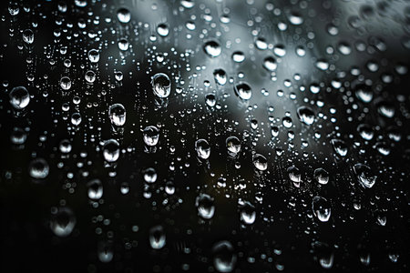 raindrops on the window in rainy day, closeup of photo