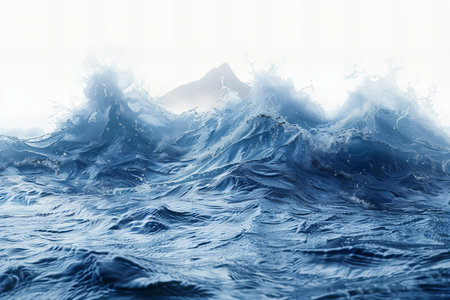Blue sea wave with splashes and drops of water, abstract background