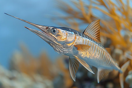 Close-up of a marlin fish on a coral reef.