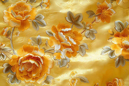 The texture of the fabric is yellow with a pattern of flowers.