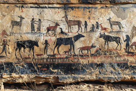 Ancient mural on the wall of an abandoned buildingの写真素材