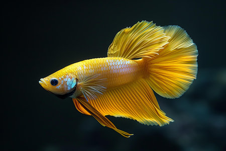Capture the moving moment of yellow siamese fighting fish isolated on black background. betta fish.の写真素材