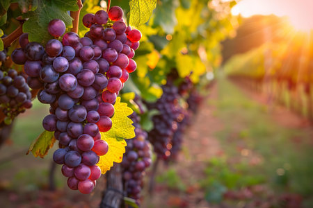 Ripe red grapes in vineyard ready for harvest, closeup