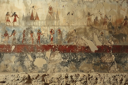 Old wall with ancient hieroglyphs in grunge styleの写真素材