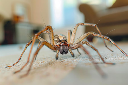 Close-up of a spider on the floor in the room.