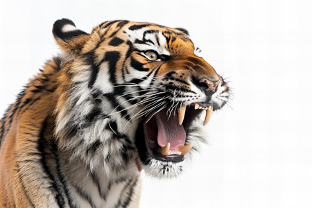 Close-up of tiger isolated on white background with clipping path.の写真素材