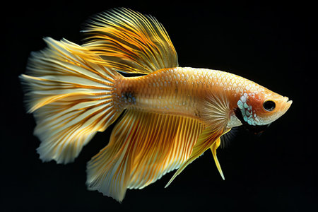 Capture the moving moment of yellow siamese fighting fish isolated on black background. betta fish.