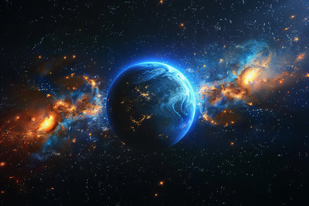 Planet in outer space with stars and nebula. 3D rendering