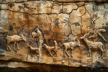 Ancient cave paintings on the wall of Phu Kradueng National Park, Loei, Thailandの写真素材