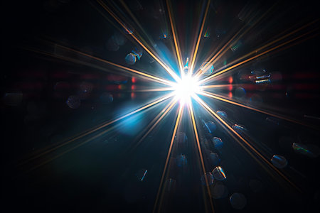 abstract image of sun with lens flare and bokeh effectの写真素材