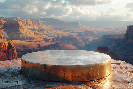 Empty round table on the background of the Grand Canyon. 3D Renderingの写真素材