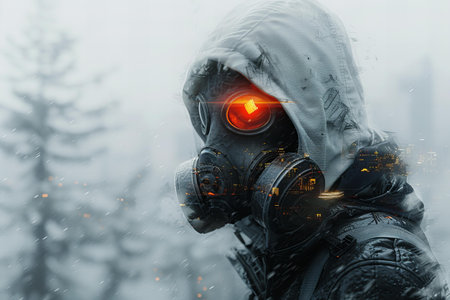 Man in gas mask. Mixed media. Mixed media. Mixed media