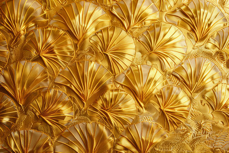 golden paper fan as a background, close-up, texture