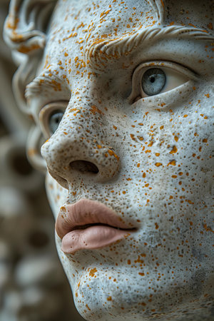 Close-up portrait of the face of a woman made of clayの写真素材