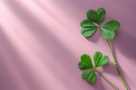 Green clover leaves on pink background. St.Patrick's Dayの写真素材