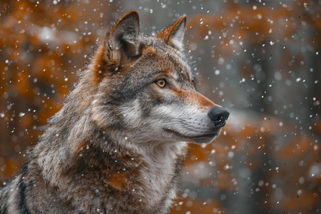 Wolf in the winter forest. Portrait of a gray wolf.