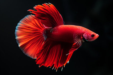 Capture the moving moment of red siamese fighting fish isolated on black background. betta fish.の写真素材