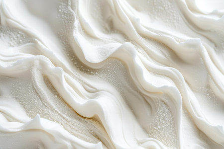 close up of white whipped cream texture on white background with copy spaceの写真素材
