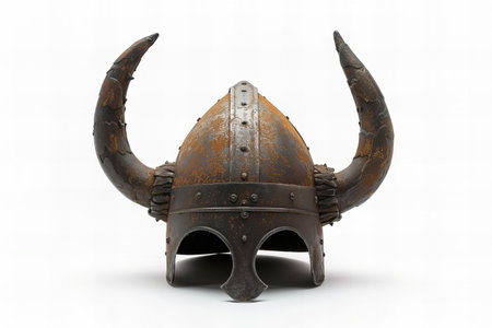 Viking helmet isolated on white background. 3d illustration. Side view.の写真素材