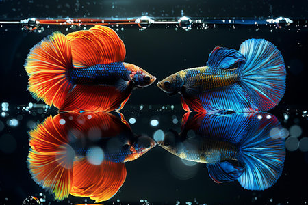 Capture the moving moment of red siamese fighting fish isolated on black background. betta fish.