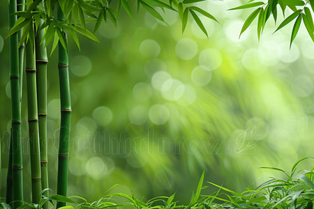 Bamboo background with bokeh defocused lights and shadow.の写真素材