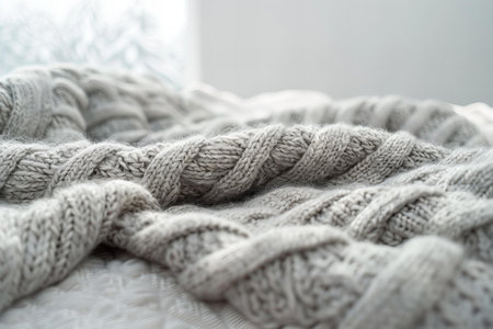 Knitted woolen sweaters on a white background, close up